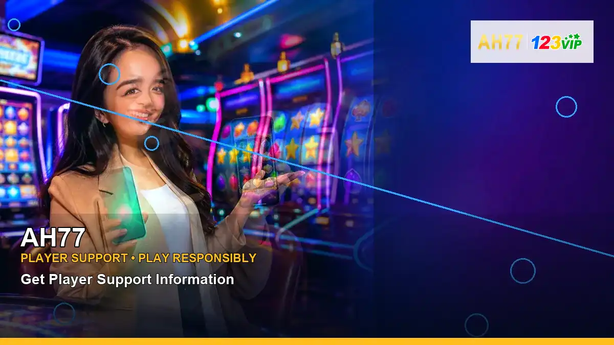 AH77 mobile casino app featuring an adult Filipina casino host with a left-framed composition