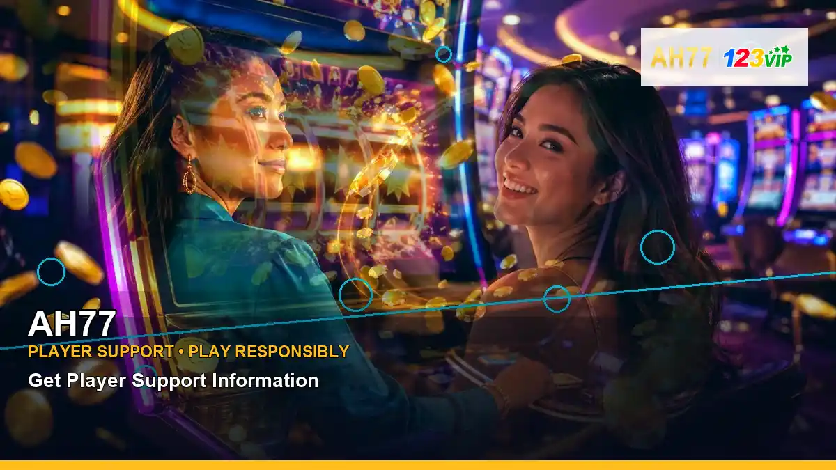 AH77 mobile casino first deposit rewards featuring an adult Filipina casino host with a layered collage composition